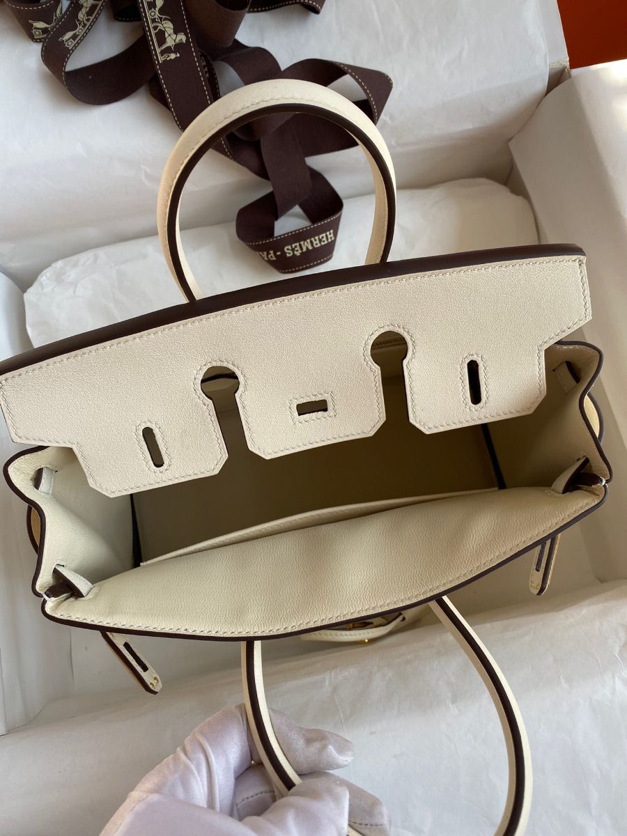 Hermes Birkin 25 Retourne Handmade Bag In Nata Swift Calfskin - Image 7