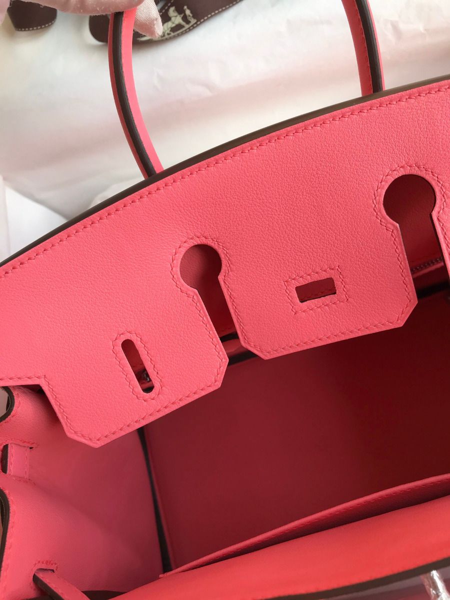 Hermes Birkin 25 Retourne Handmade Bag In Rose Lipstick Swift Calfskin - Image 9
