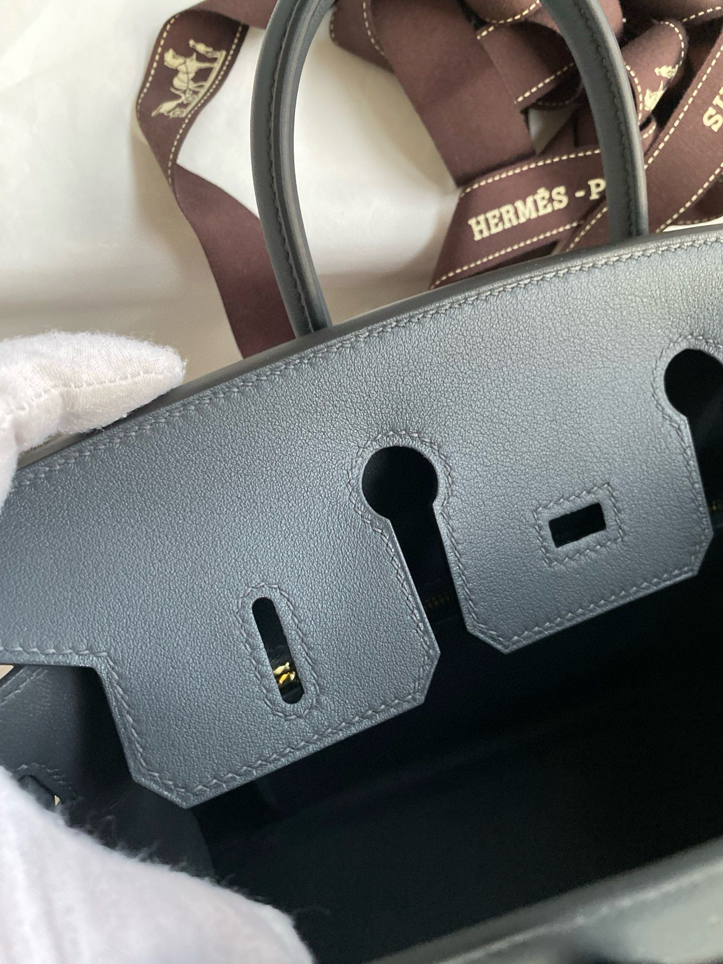 Hermes Birkin 25 Handmade Bag in Toile & Gris Misty Swift Leather - Image 9