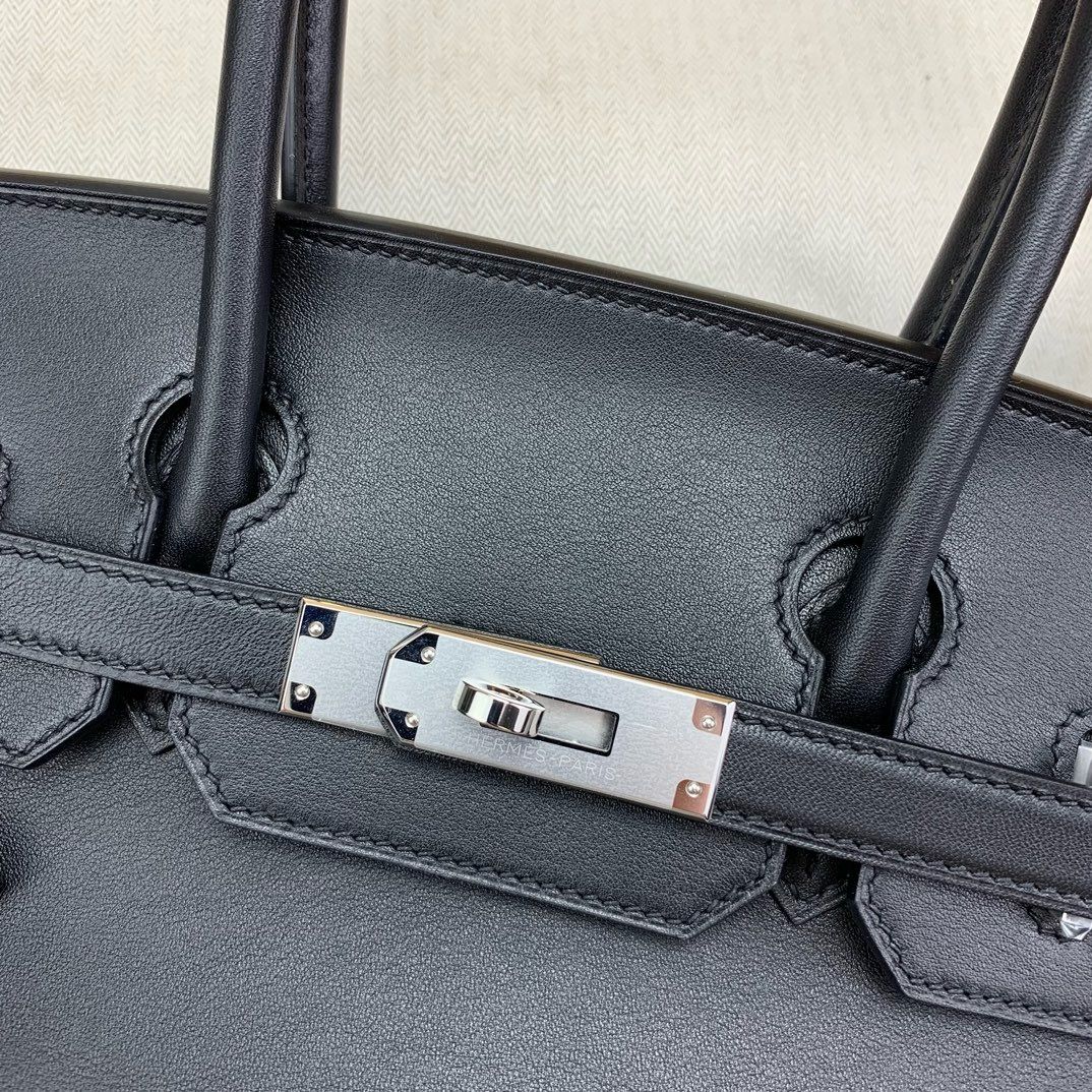 Hermes Shoulder Birkin Light 29 Bag in Black Swift Calfskin - Image 7