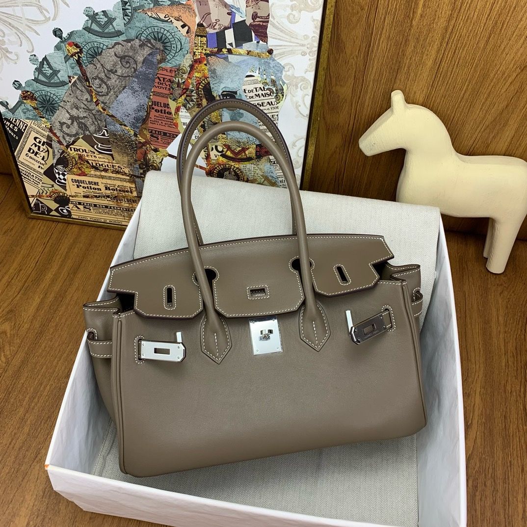 Hermes Shoulder Birkin Light 29 Bag in Taupe Swift Calfskin - Image 6