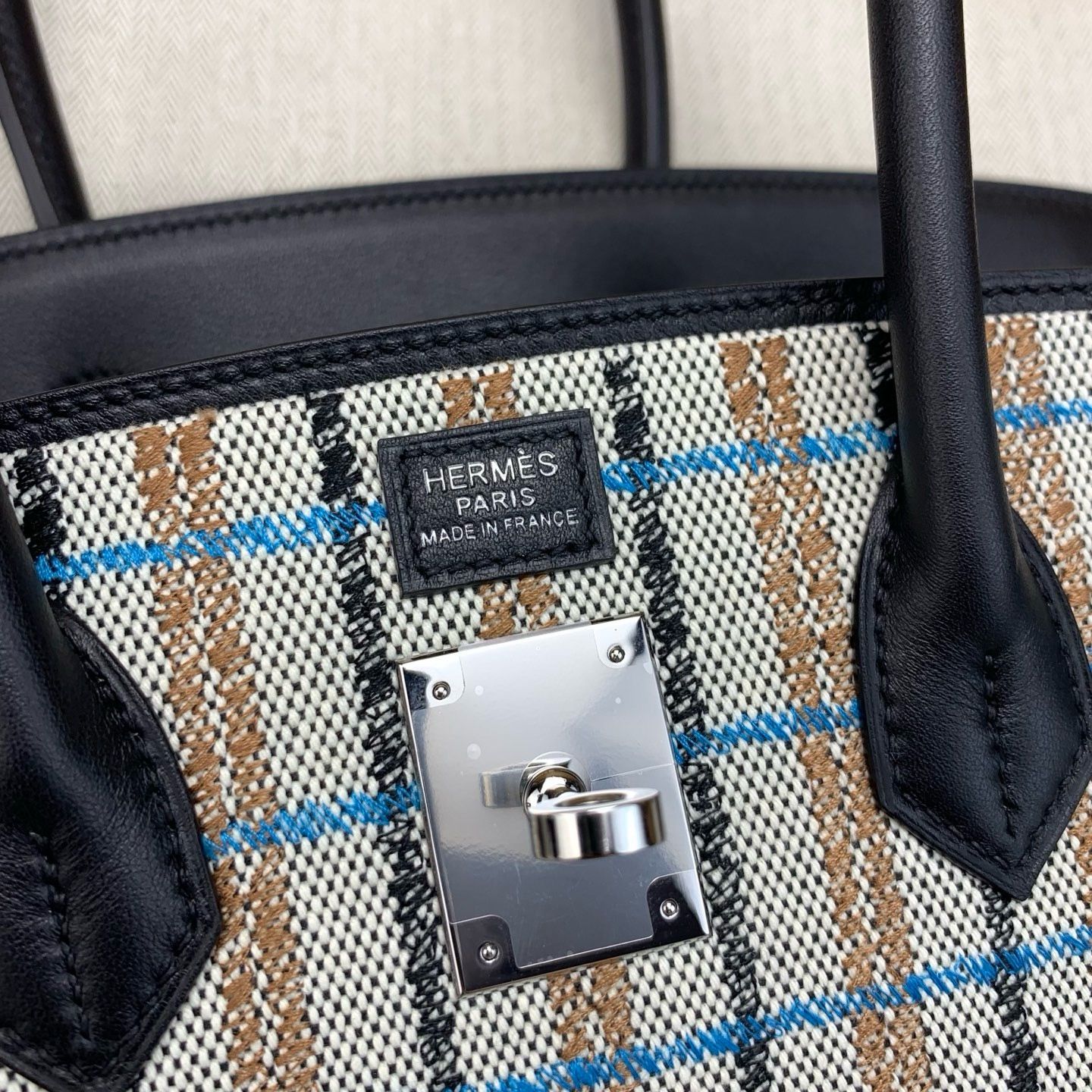 Hermes Shoulder Birkin Light 29 Bag in Toile and Black Swift Calfskin - Image 9