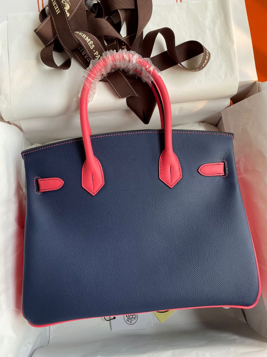 Hermes HSS Birkin 30 Bicolor Bag in Blue Saphir and Rose Lipstick Epsom Calfskin - Image 3