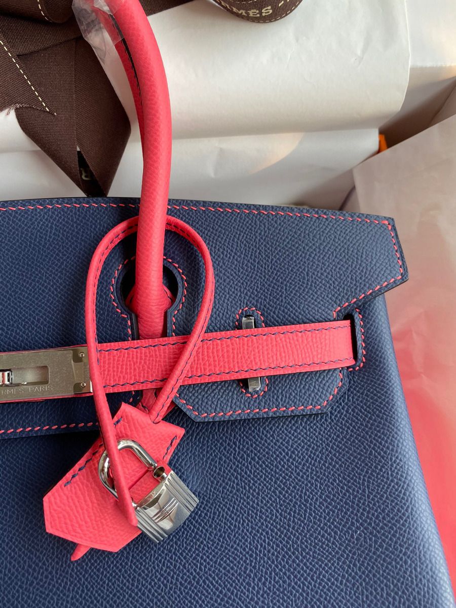 Hermes HSS Birkin 30 Bicolor Bag in Blue Saphir and Rose Lipstick Epsom Calfskin - Image 4