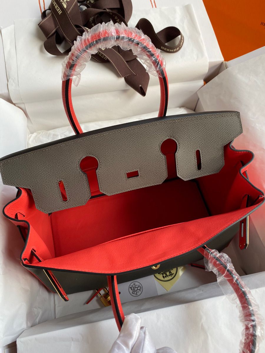 Hermes HSS Birkin 30 Bicolor Bag in Etain and Piment Epsom Calfskin - Image 7