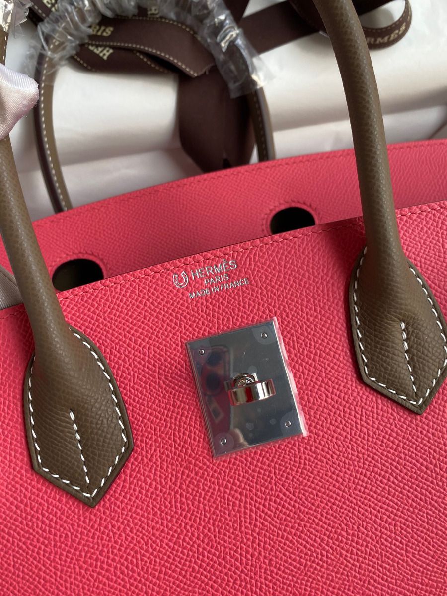 Hermes HSS Birkin 30 Bicolor Bag in Rose Lipstick and Taupe Epsom Calfskin - Image 8