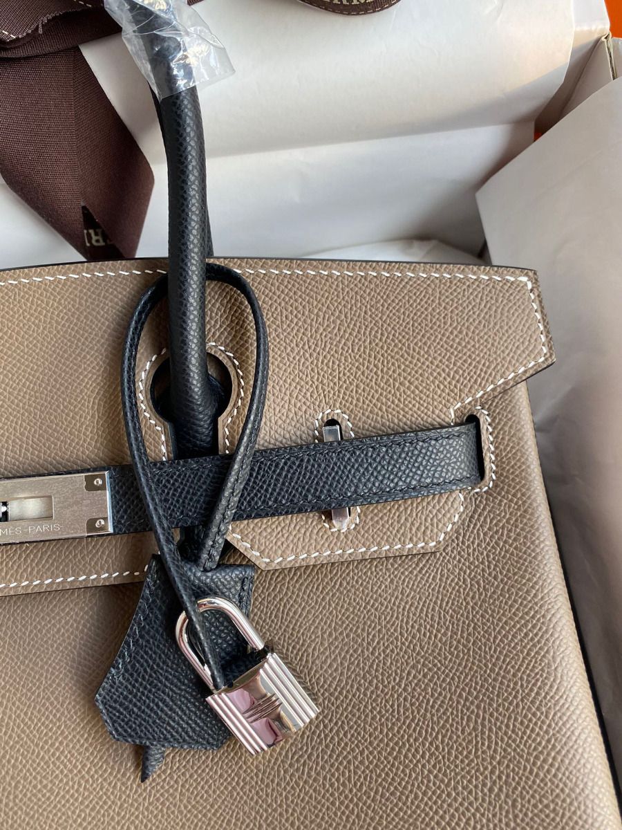 Hermes HSS Birkin 30 Bicolor Bag in Taupe and Black Epsom Calfskin - Image 4