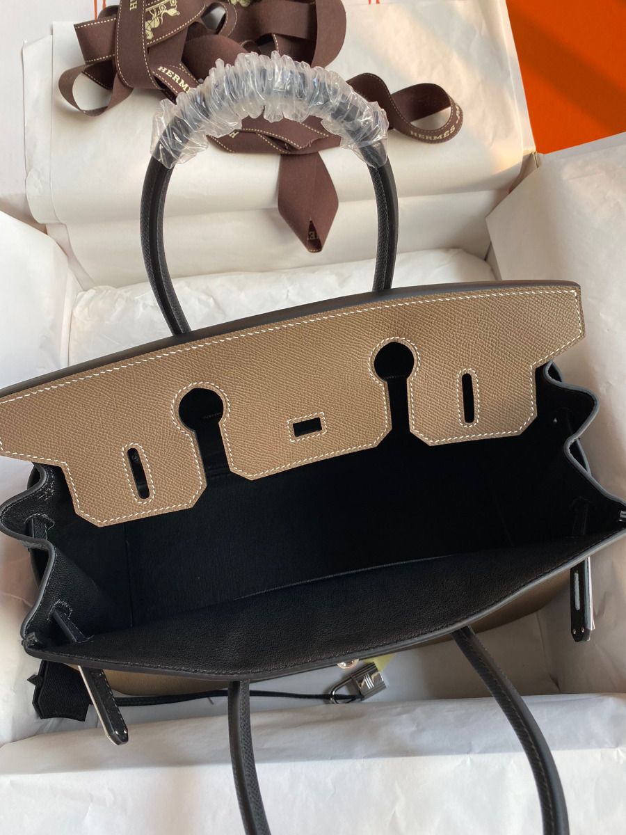 Hermes HSS Birkin 30 Bicolor Bag in Taupe and Black Epsom Calfskin - Image 6