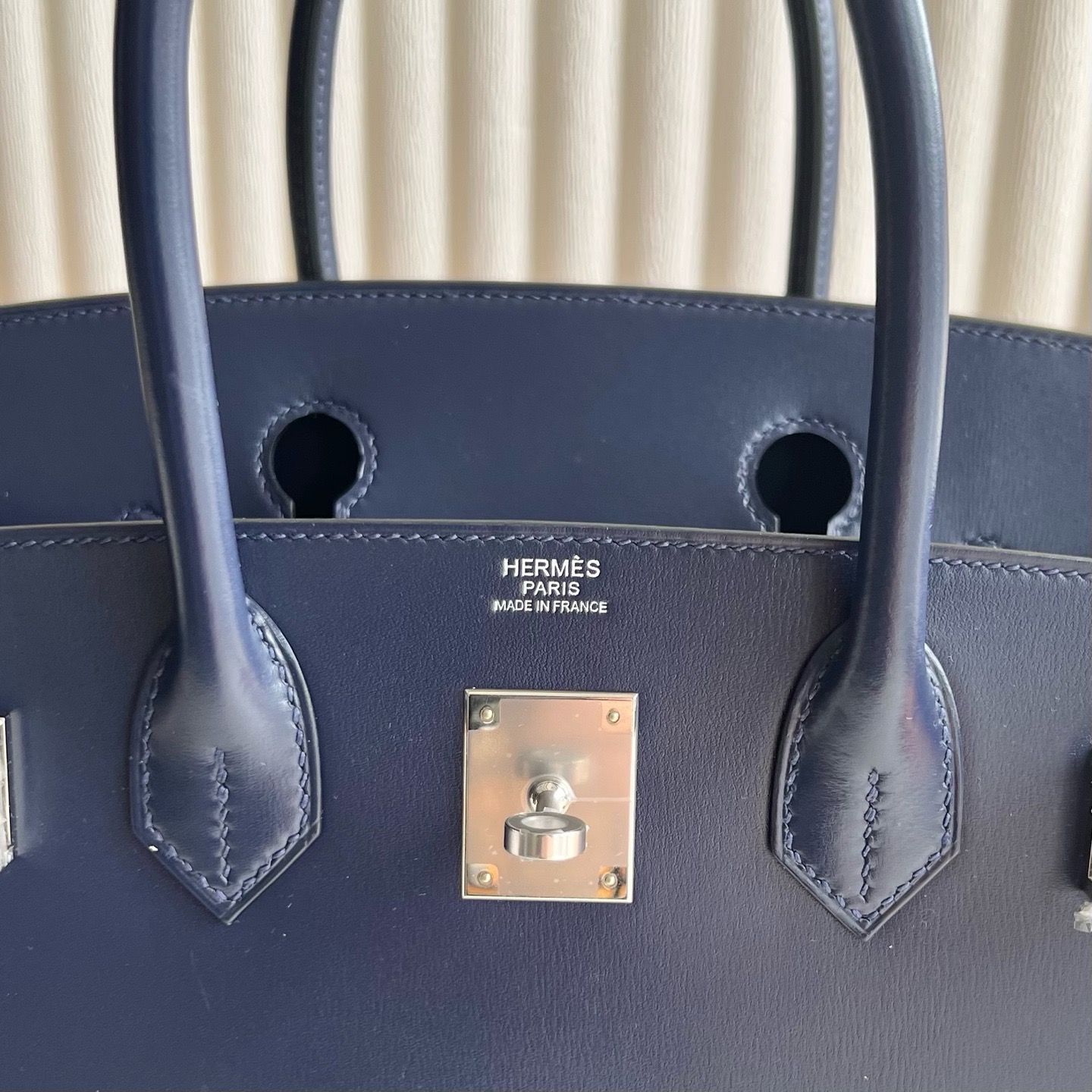 Hermes Birkin 30 Retourne Handmade Bag in Blue Saphir Box Calfskin - Image 4