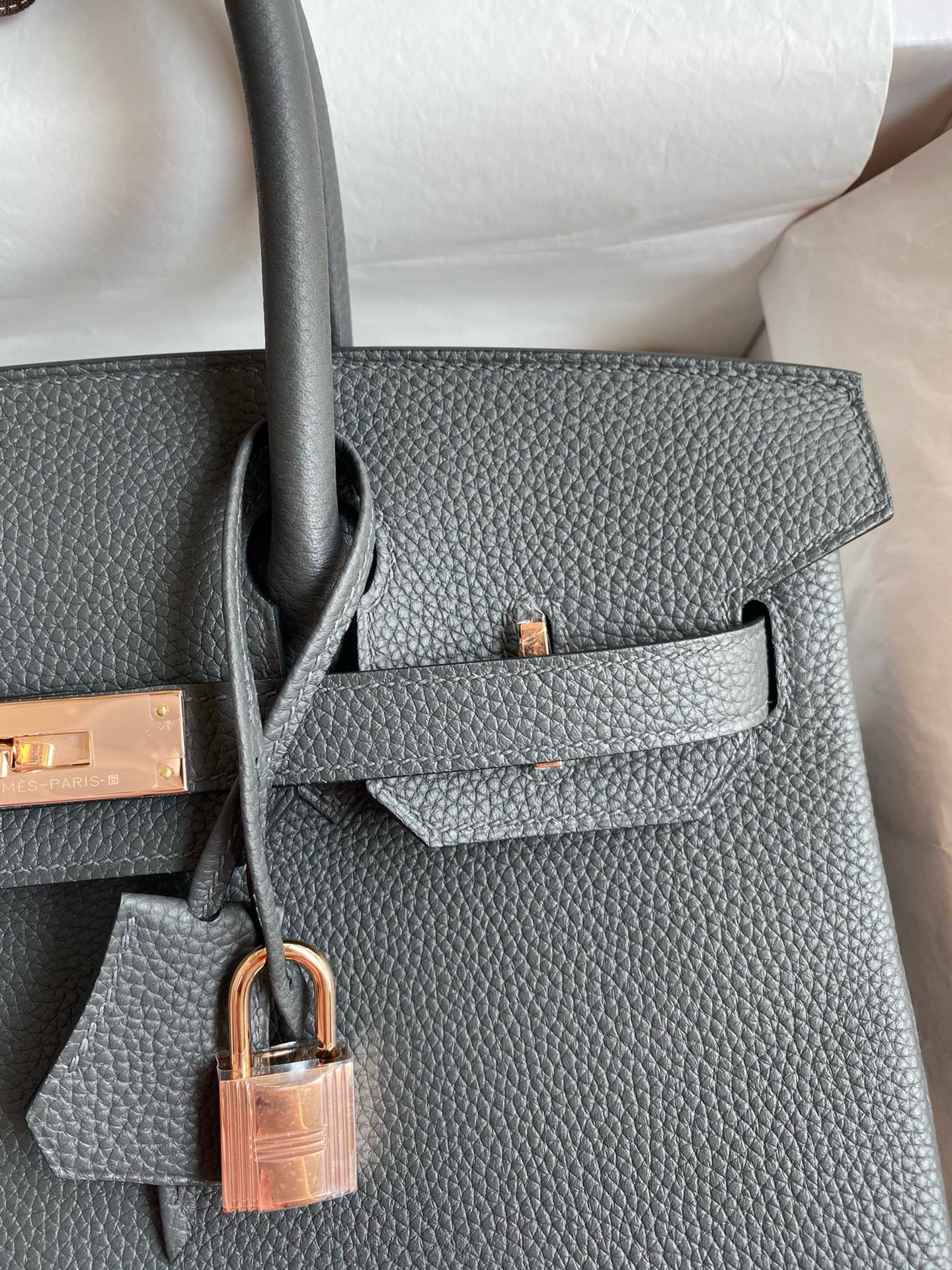 Hermes Birkin 30 Retourne Handmade Bag In Ardoise Clemence Leather - Image 4