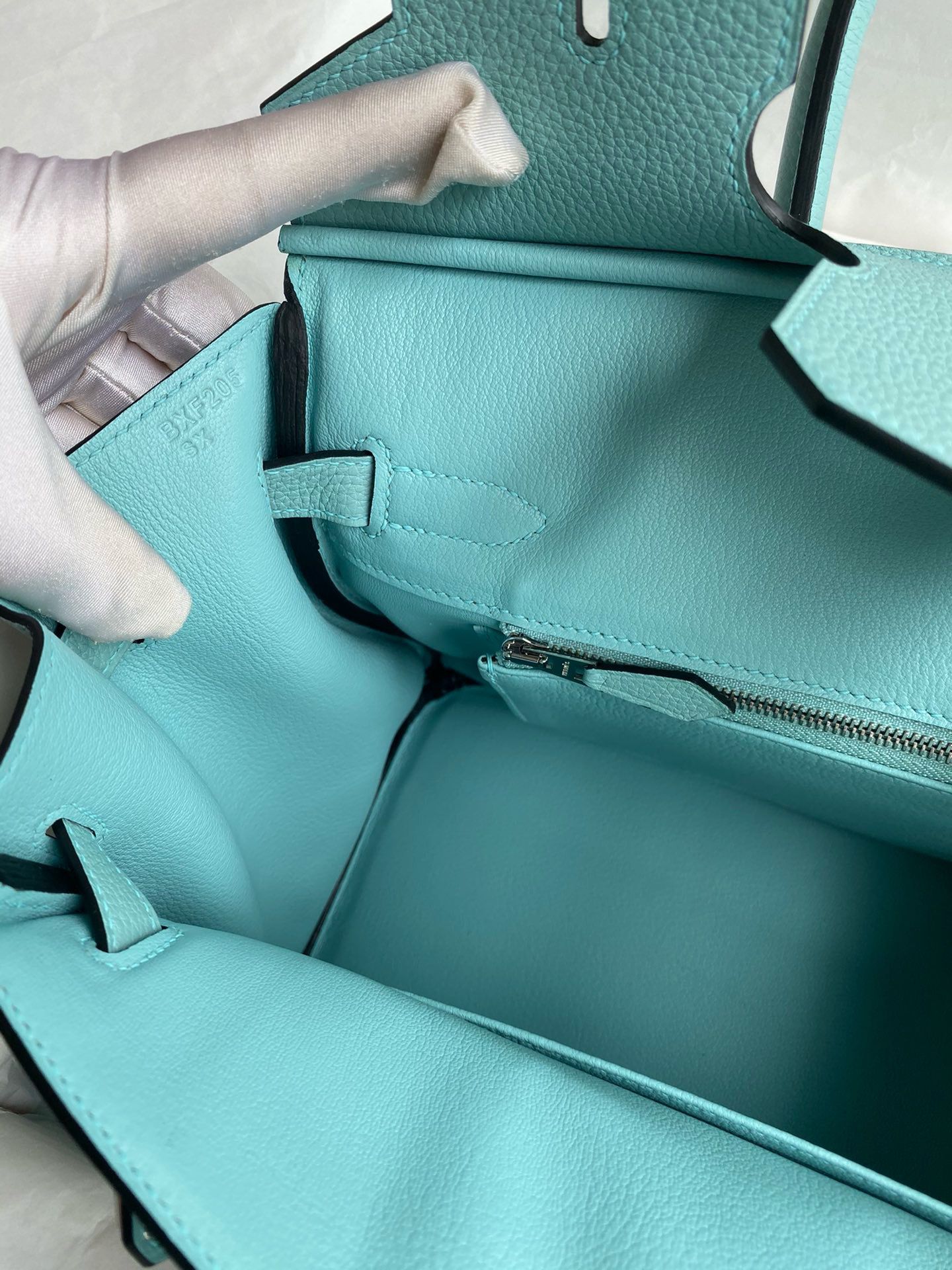 Hermes Birkin 30 Retourne Handmade Bag In Blue Atoll Clemence Leather - Image 10
