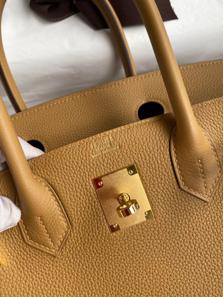 Hermes Birkin 30 Retourne Handmade Bag In Biscuit Clemence Leather - Image 7