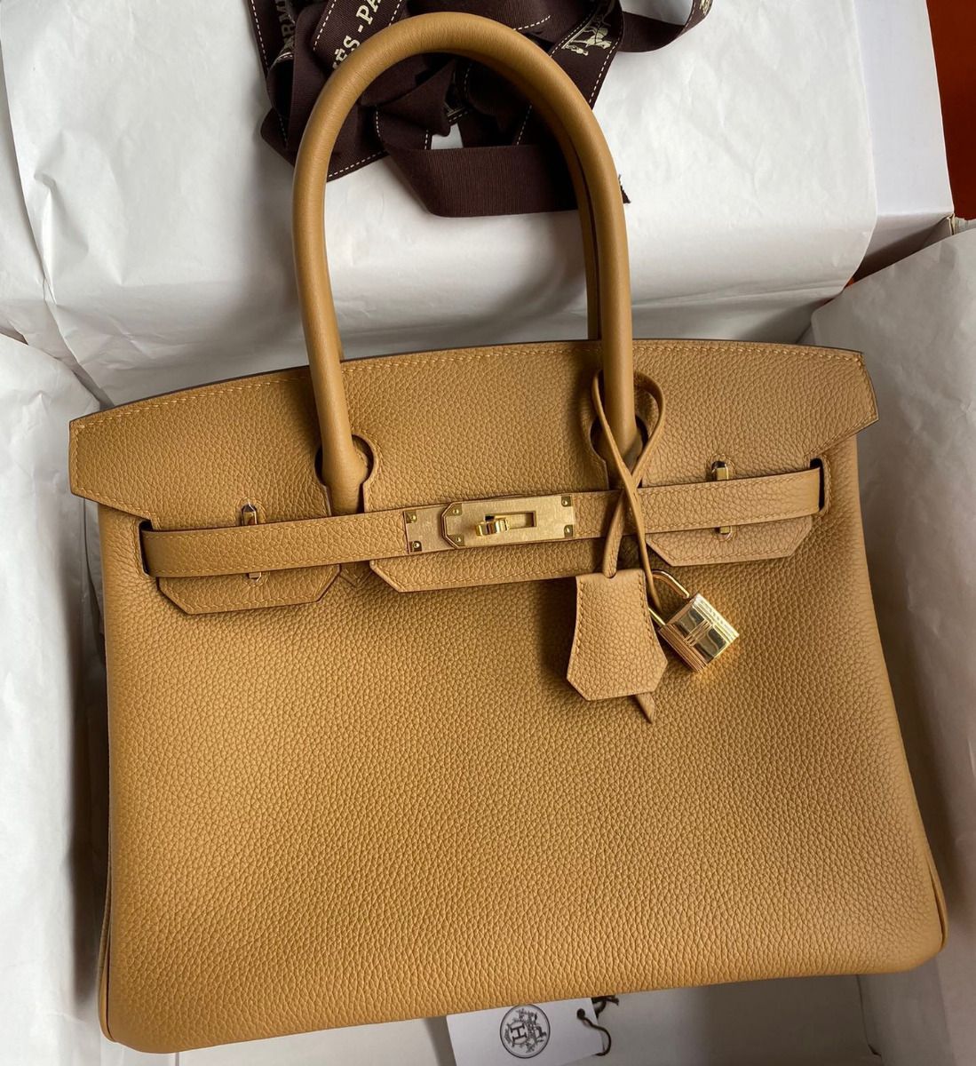 Hermes Birkin 30 Retourne Handmade Bag In Biscuit Clemence Leather - Image 11