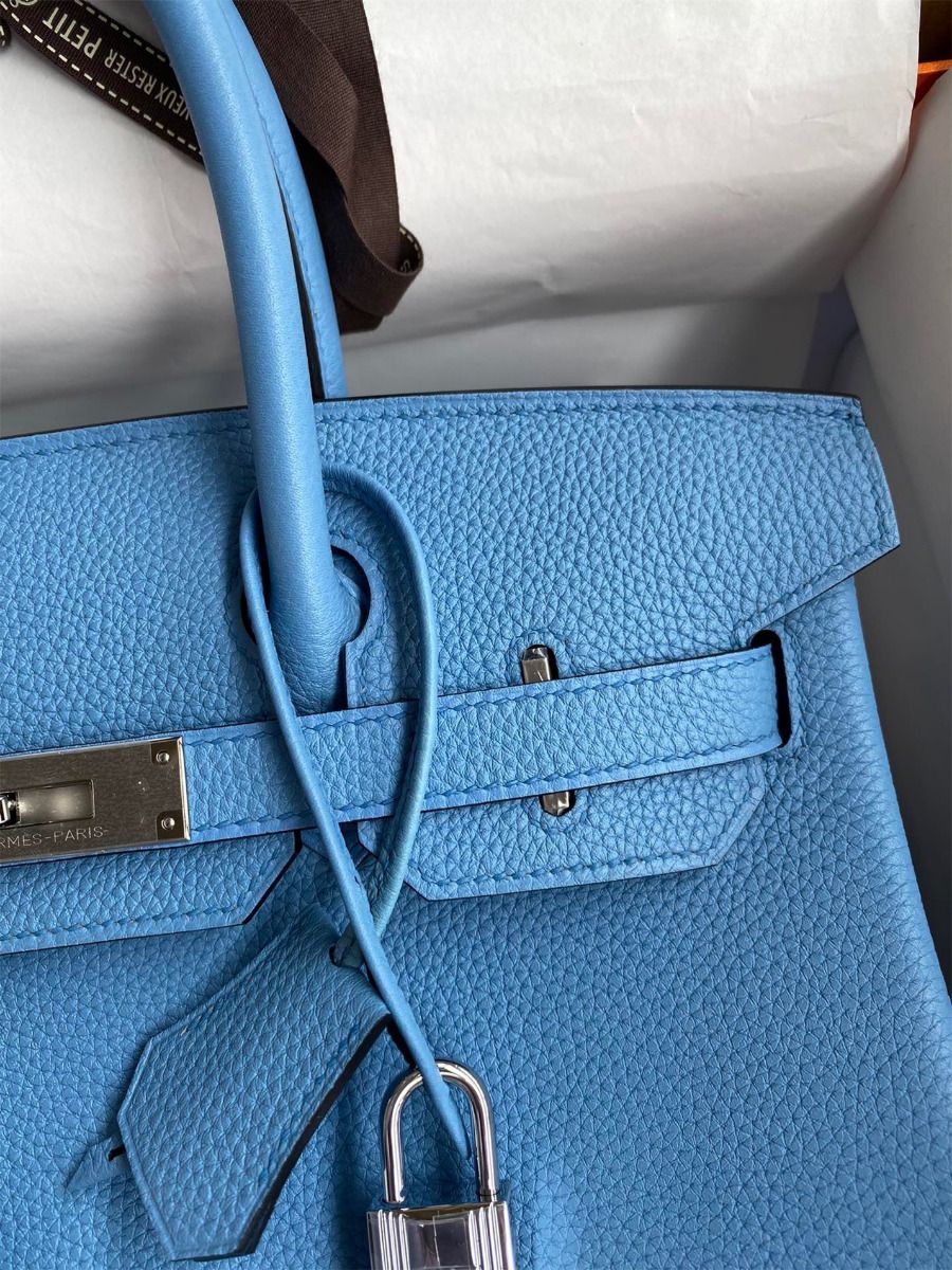 Hermes Birkin 30 Retourne Handmade Bag In Blue Paradise Clemence Leather - Image 4