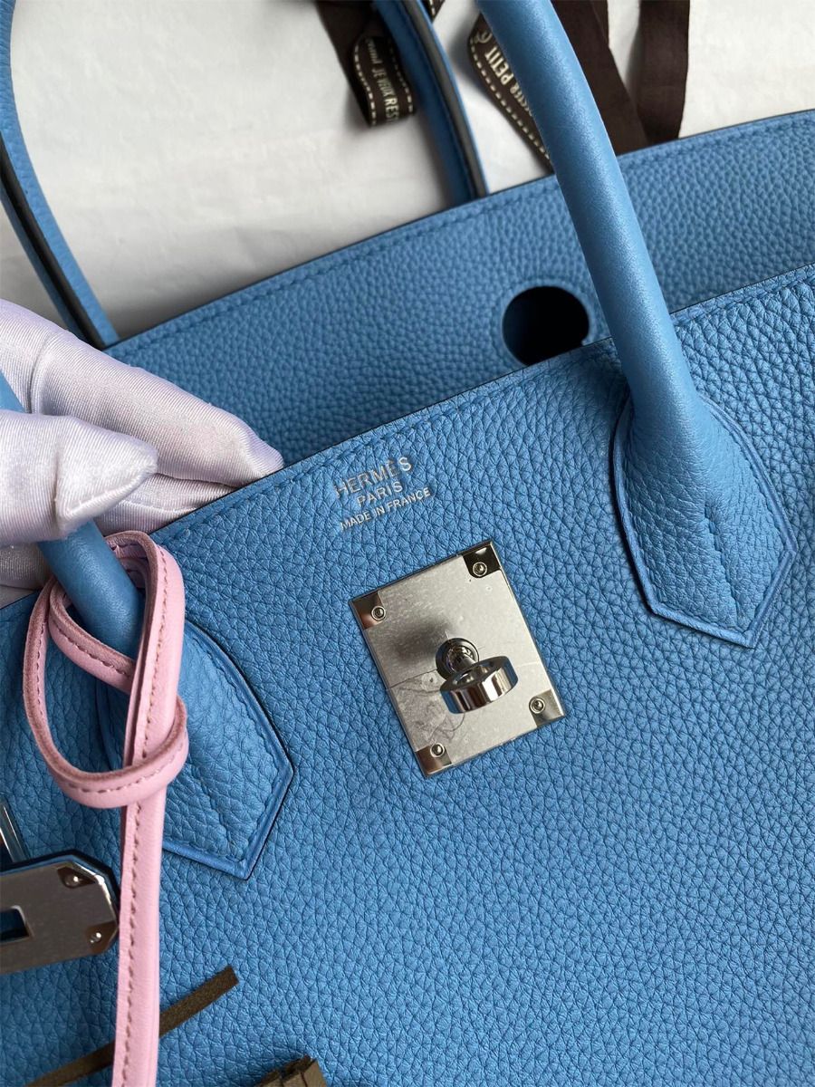 Hermes Birkin 30 Retourne Handmade Bag In Blue Paradise Clemence Leather - Image 8