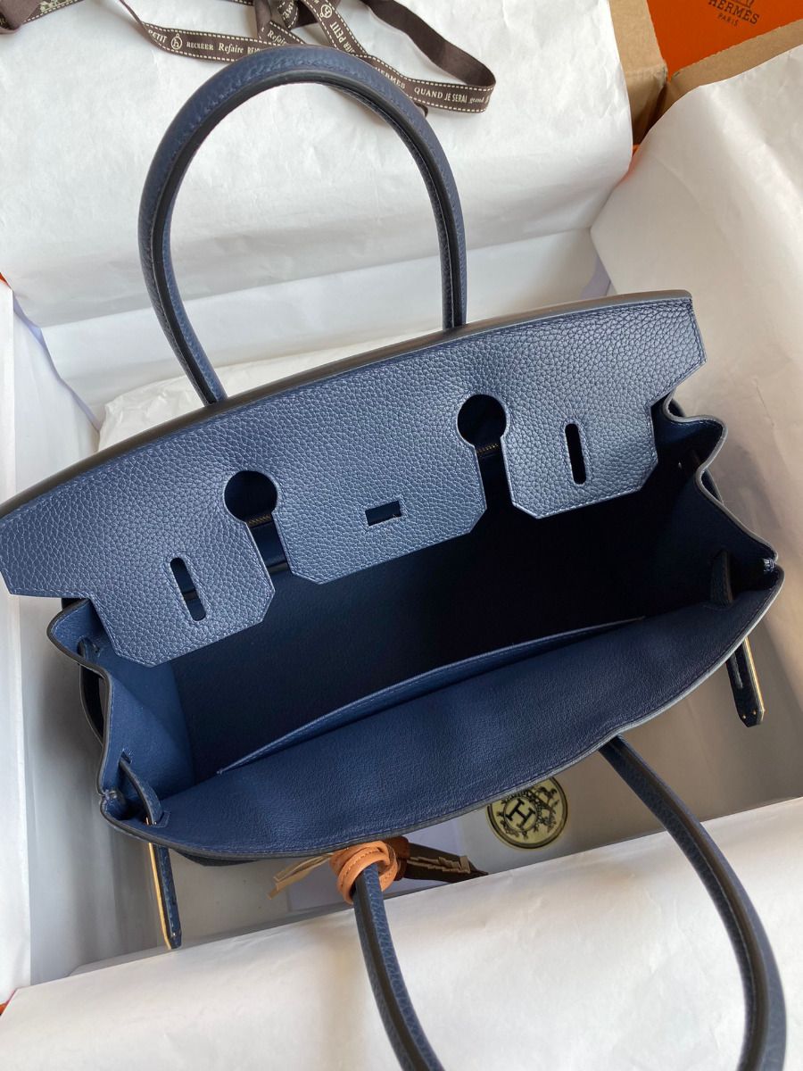 Hermes Birkin 30 Retourne Handmade Bag In Blue Saphir Clemence Leather - Image 7