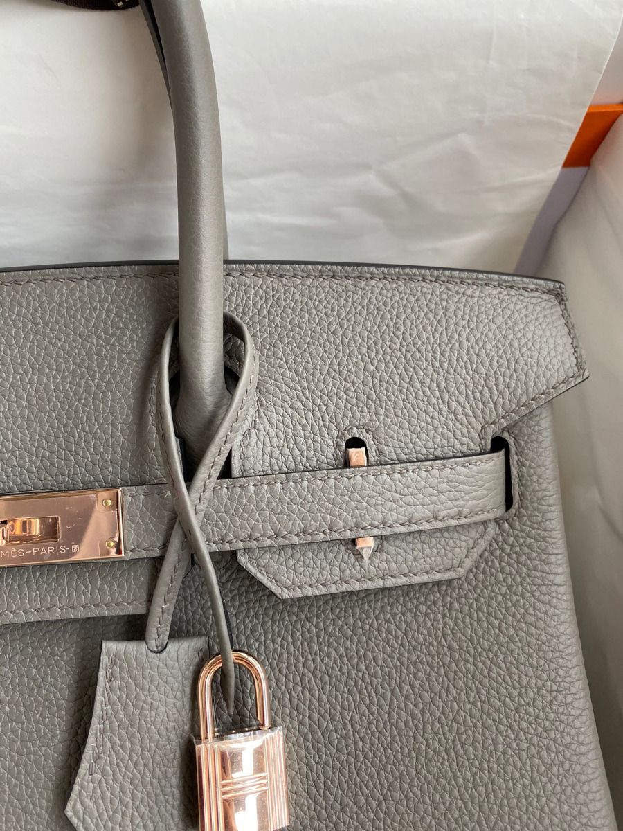 Hermes Birkin 30 Retourne Handmade Bag In Gris Meyer Clemence Leather - Image 4