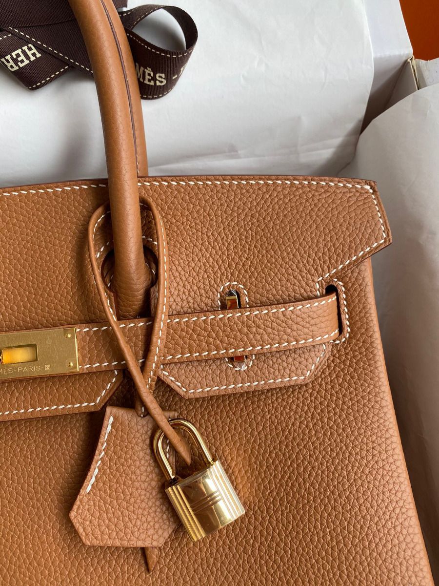 Hermes Birkin 30 Retourne Handmade Bag In Gold Clemence Leather - Image 4