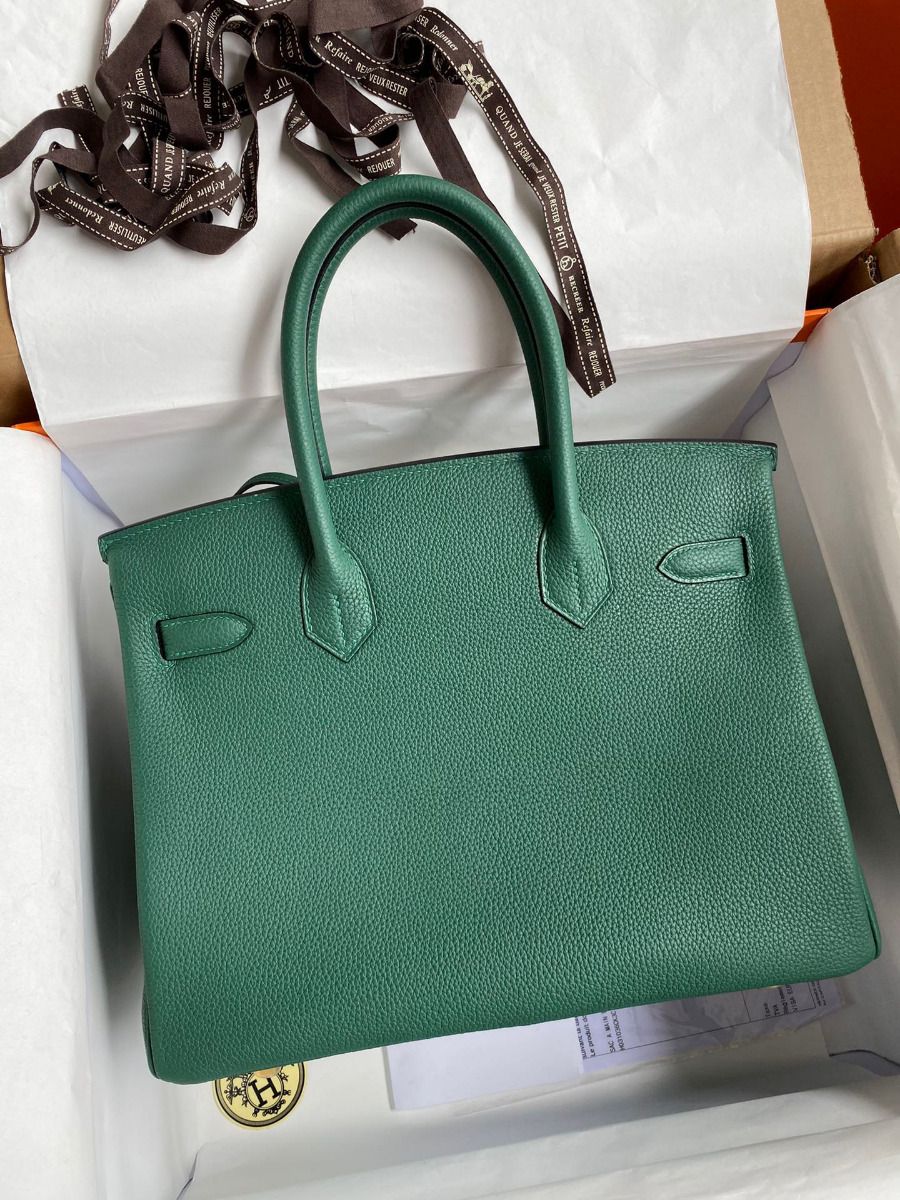 Hermes Birkin 30 Retourne Handmade Bag In Malachite Clemence Leather - Image 3