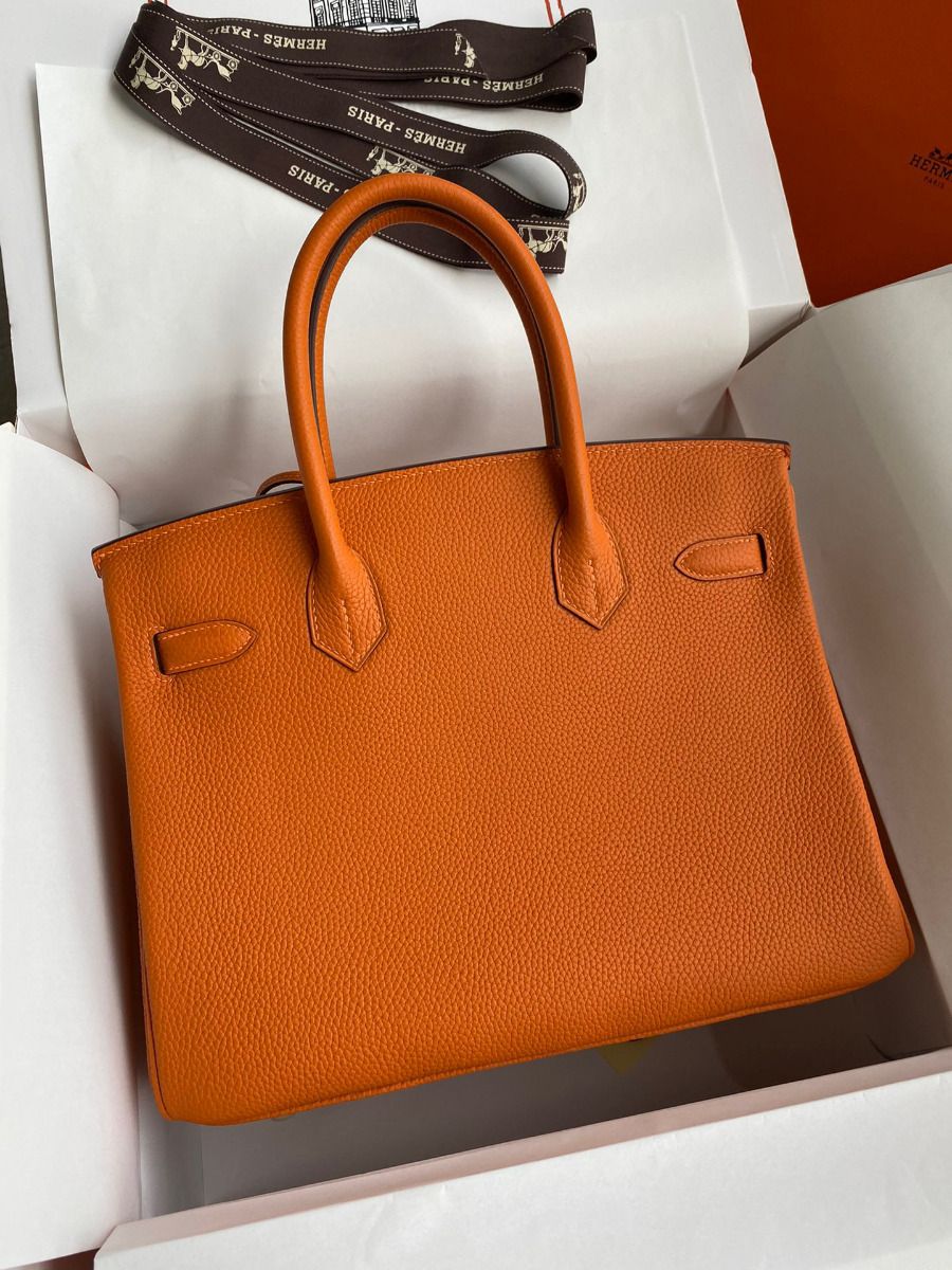 Hermes Birkin 30 Retourne Handmade Bag In Orange Clemence Leather - Image 3