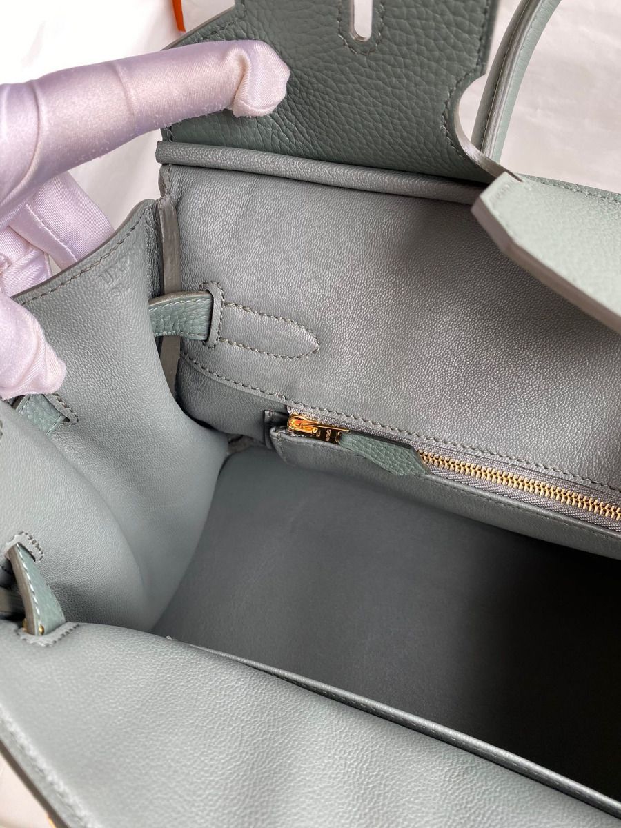 Hermes Birkin 30 Retourne Handmade Bag In Vert Amande Clemence Leather - Image 10