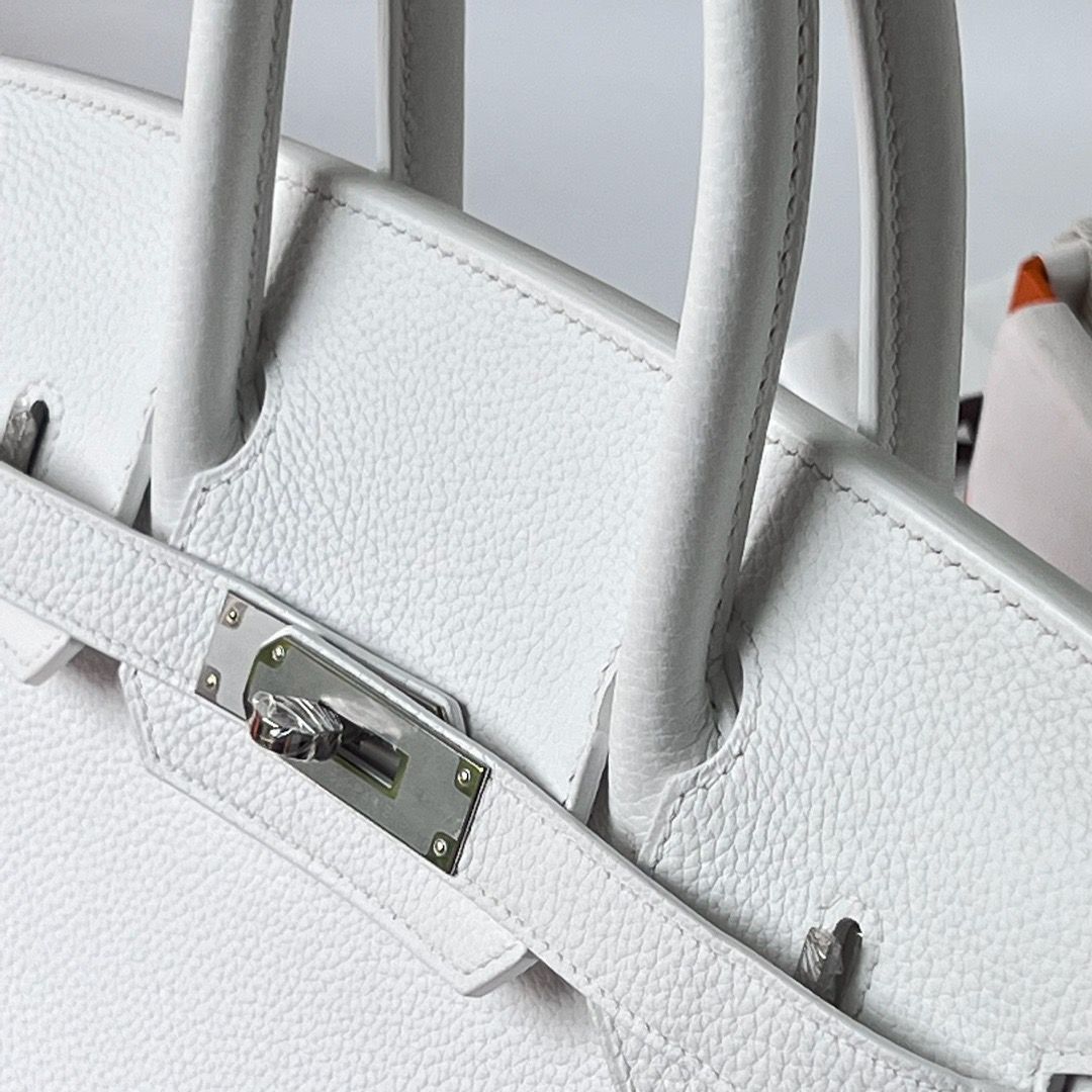 Hermes Birkin 30 Retourne Handmade Bag In White Clemence Leather - Image 4