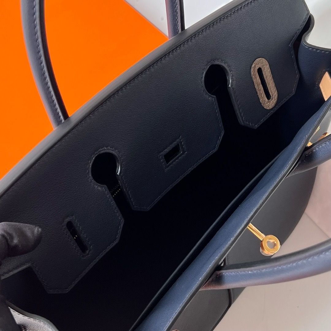 Hermes Colormatic Birkin 30 Bag in Blue Nuit, Black and Chai Swift Leather - Image 8