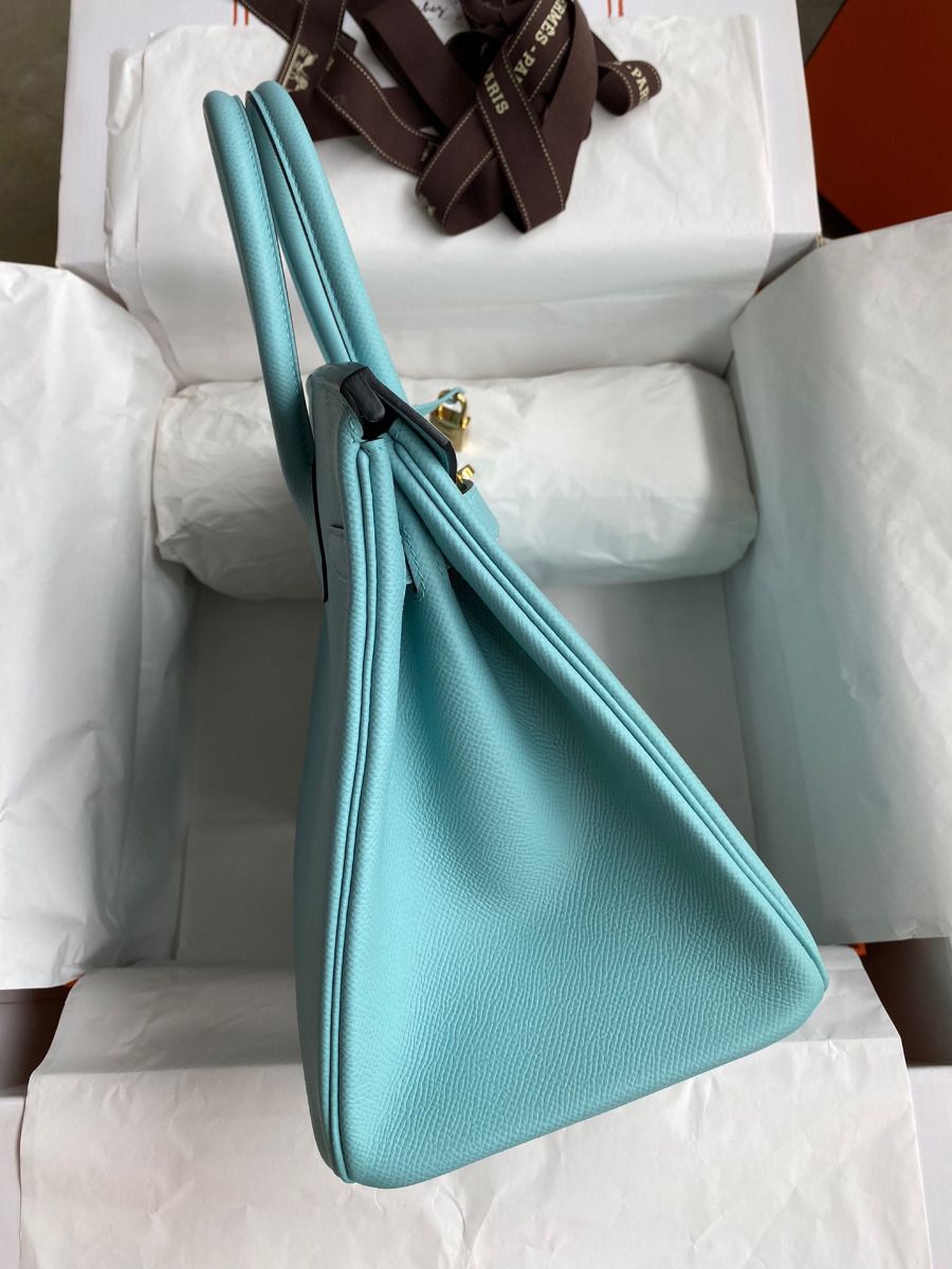 Hermes Birkin 30 Retourne Handmade Bag In Blue Atoll Epsom Calfskin - Image 6