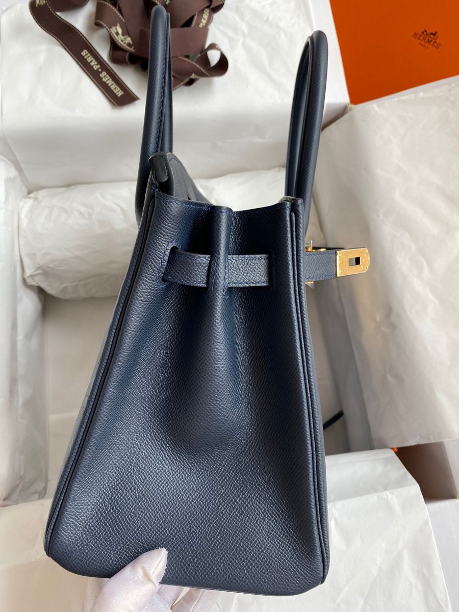 Hermes Birkin 30 Retourne Handmade Bag In Blue Nuit Epsom Calfskin - Image 5