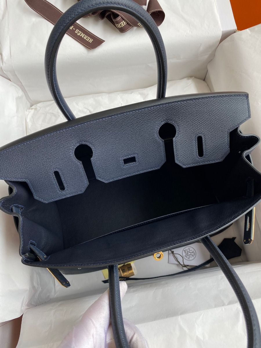 Hermes Birkin 30 Retourne Handmade Bag In Blue Nuit Epsom Calfskin - Image 7