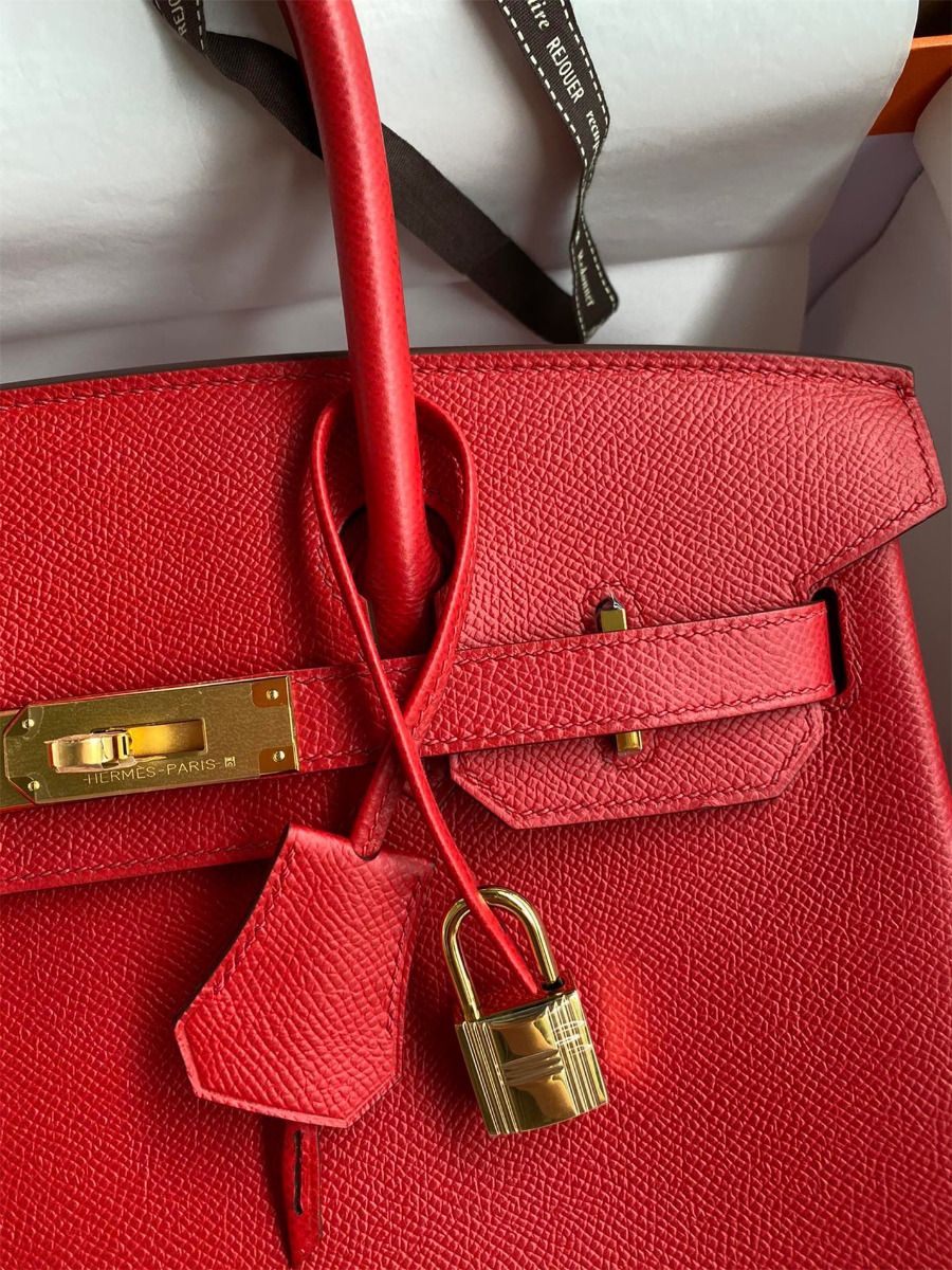 Hermes Birkin 30 Retourne Handmade Bag In Red Epsom Calfskin - Image 4