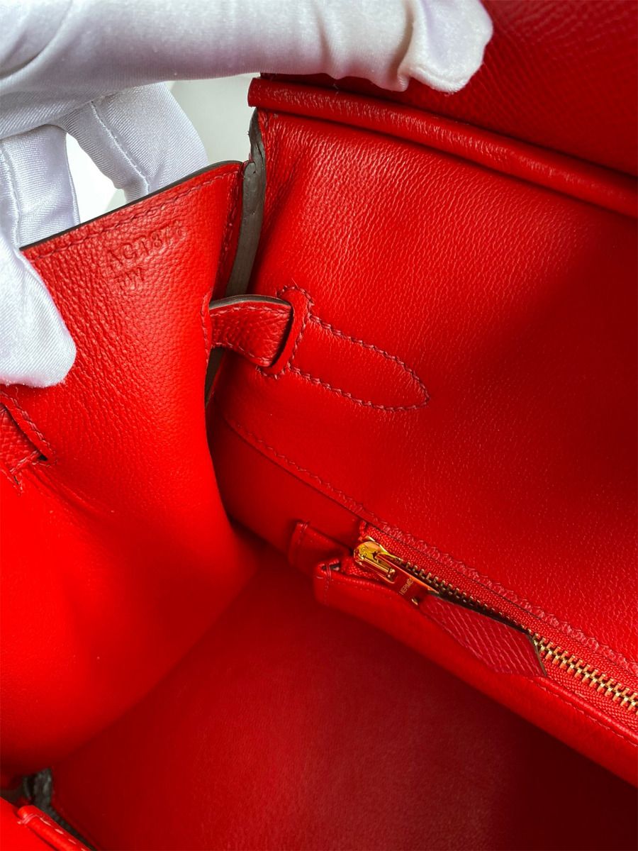 Hermes Birkin 30 Retourne Handmade Bag In Red Epsom Calfskin - Image 9