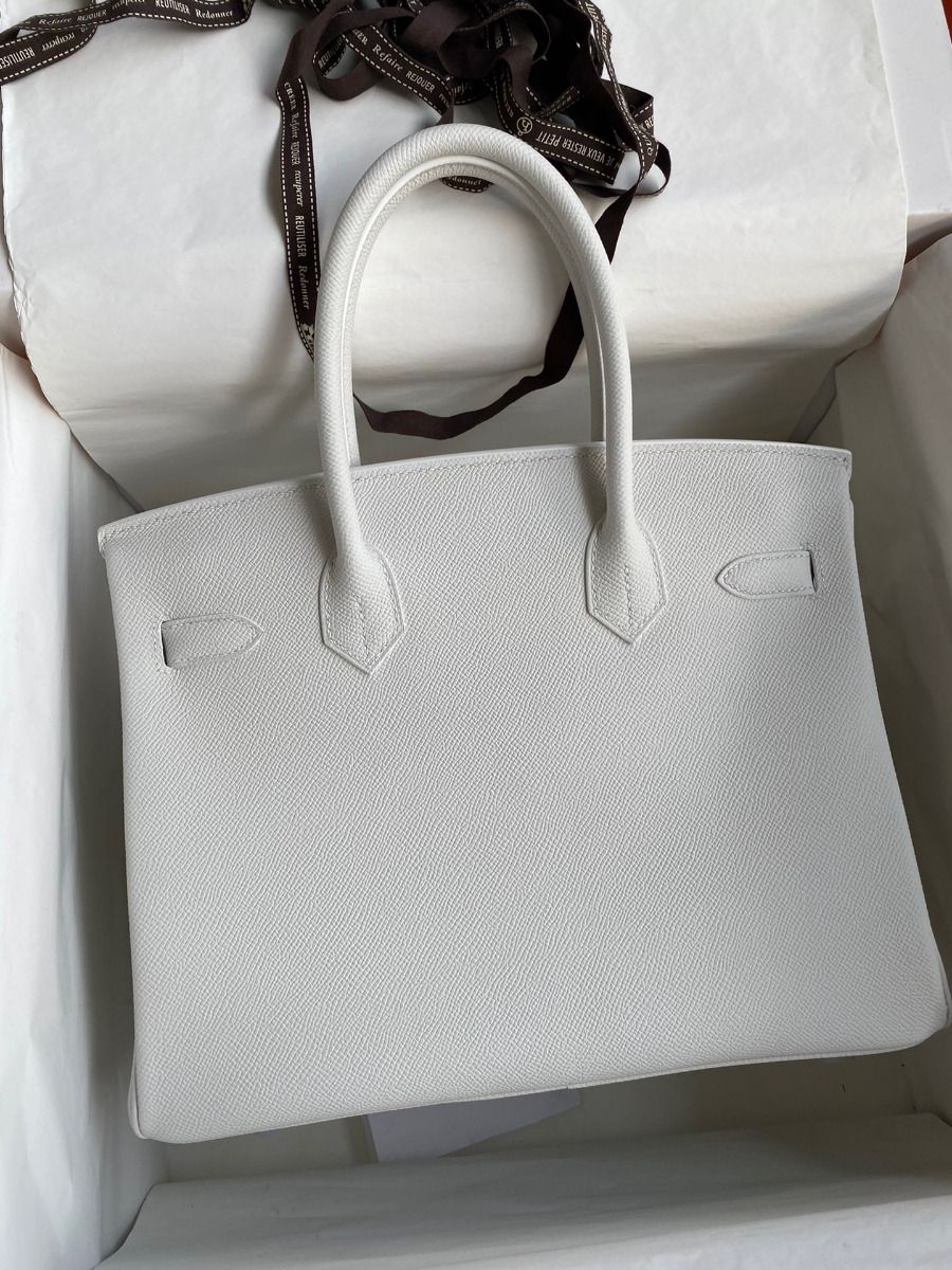 Hermes Birkin 30 Retourne Handmade Bag In White Epsom Calfskin - Image 3