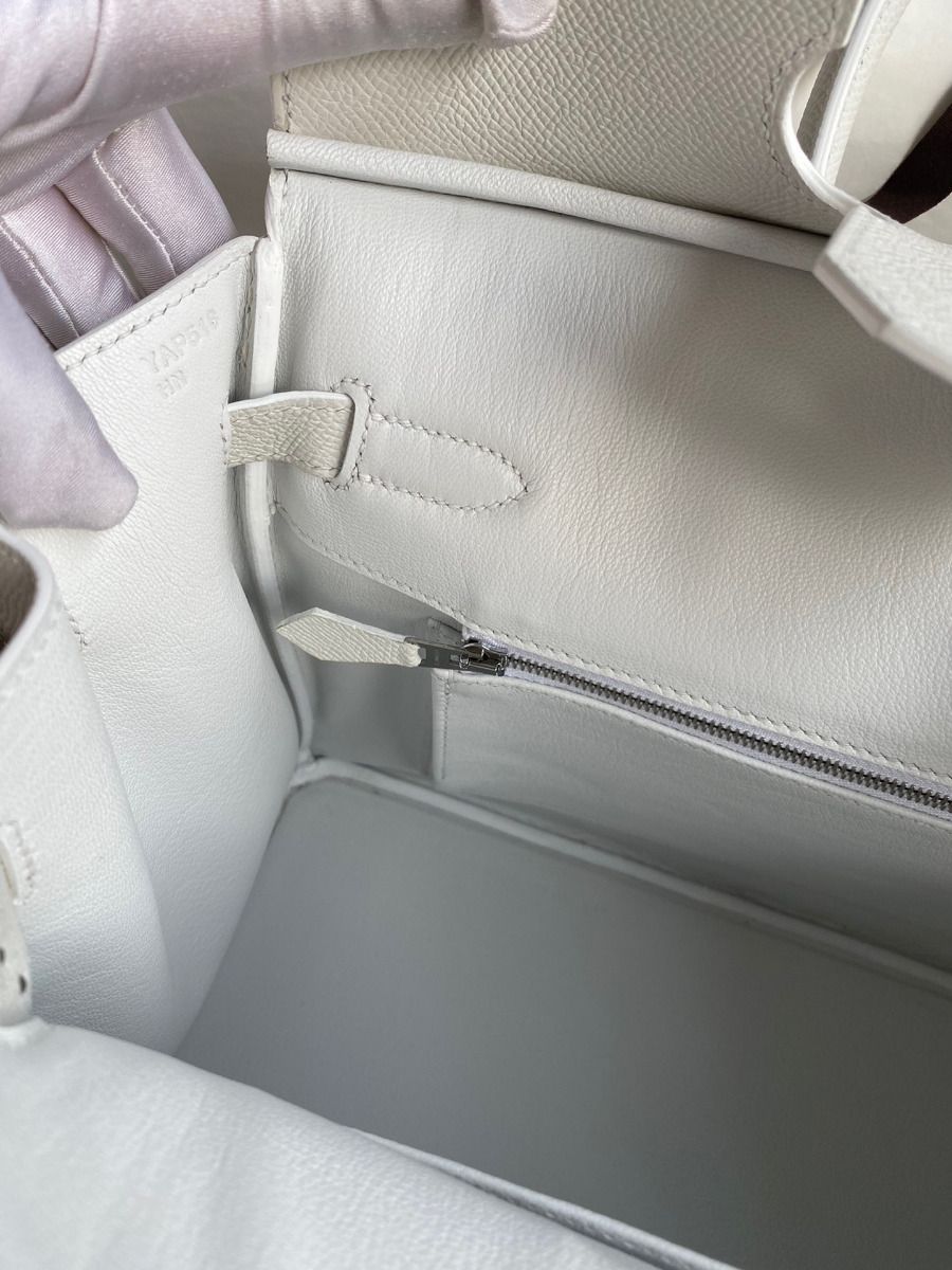 Hermes Birkin 30 Retourne Handmade Bag In White Epsom Calfskin - Image 9