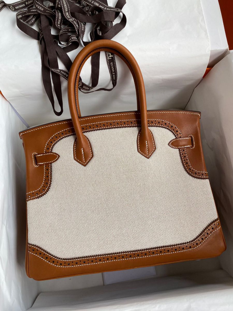 Hermes Ghillies Birkin 30cm Limited-edition Bag In Toile & Gold Swift Leather - Image 3