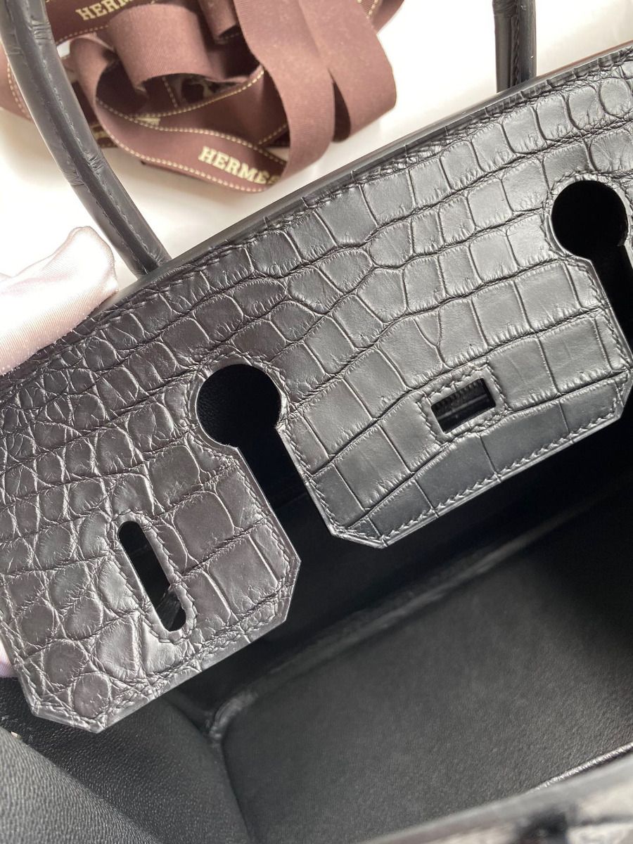 Hermes Birkin 30 Handmade Bag In Black Crocodile Niloticus Matte Skin - Image 9