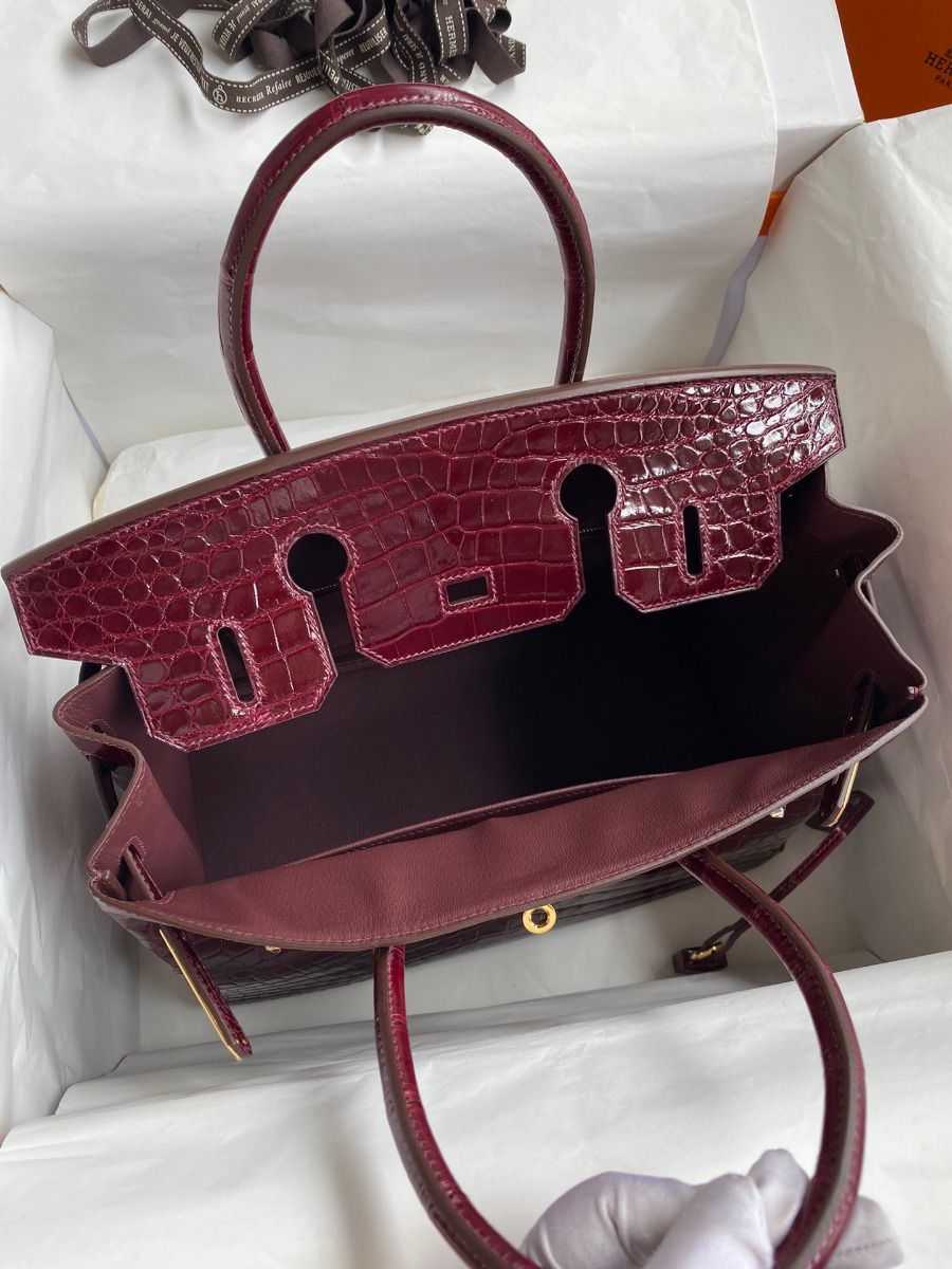 Hermes Birkin 30 Handmade Bag In Bordeaux Crocodile Niloticus Shiny Skin - Image 7
