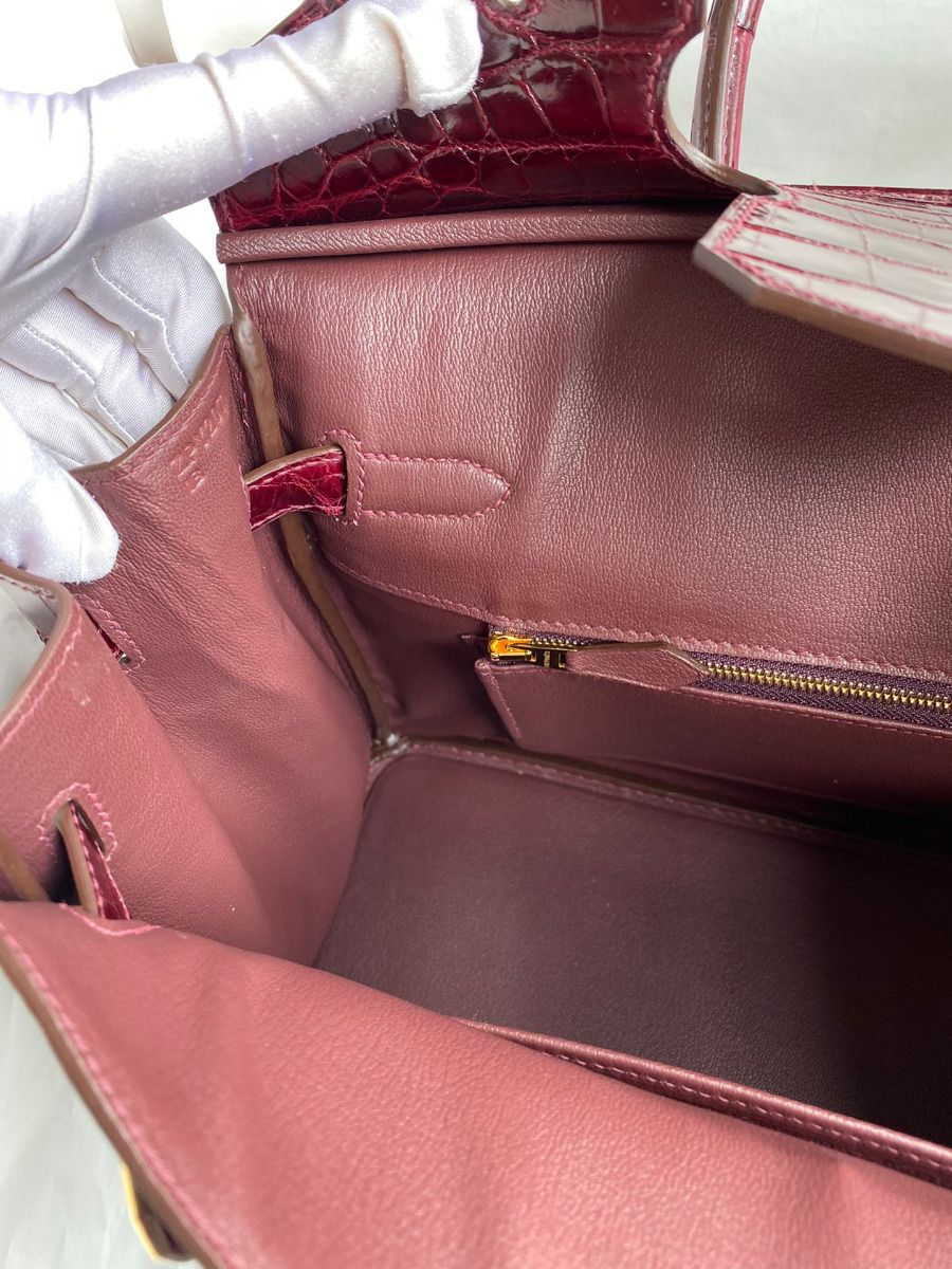 Hermes Birkin 30 Handmade Bag In Bordeaux Crocodile Niloticus Shiny Skin - Image 9