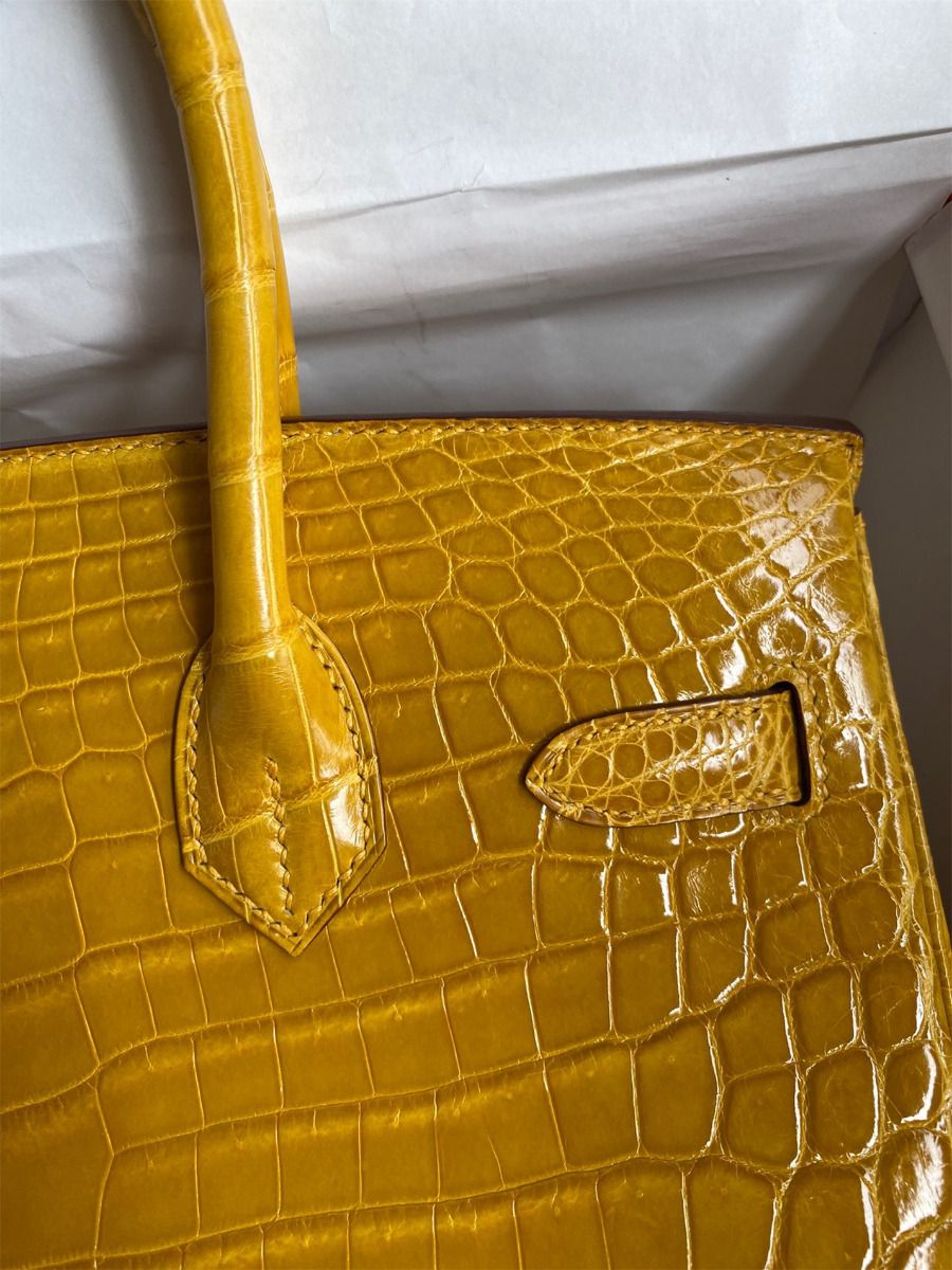 Hermes Birkin 30 Handmade Bag In Jaune Ambre Crocodile Niloticus Shiny Skin - Image 5