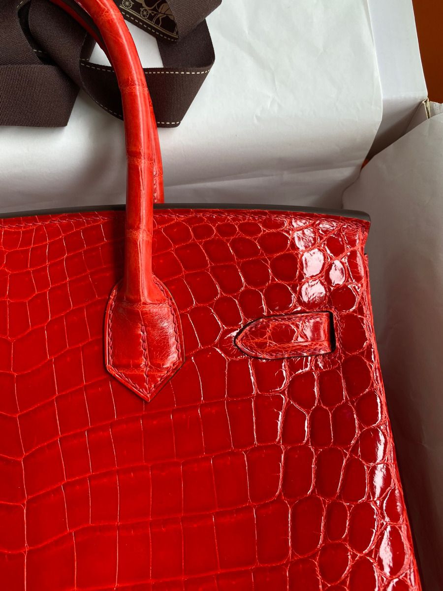 Hermes Birkin 30 Handmade Bag In Red Crocodile Niloticus Shiny Skin - Image 5
