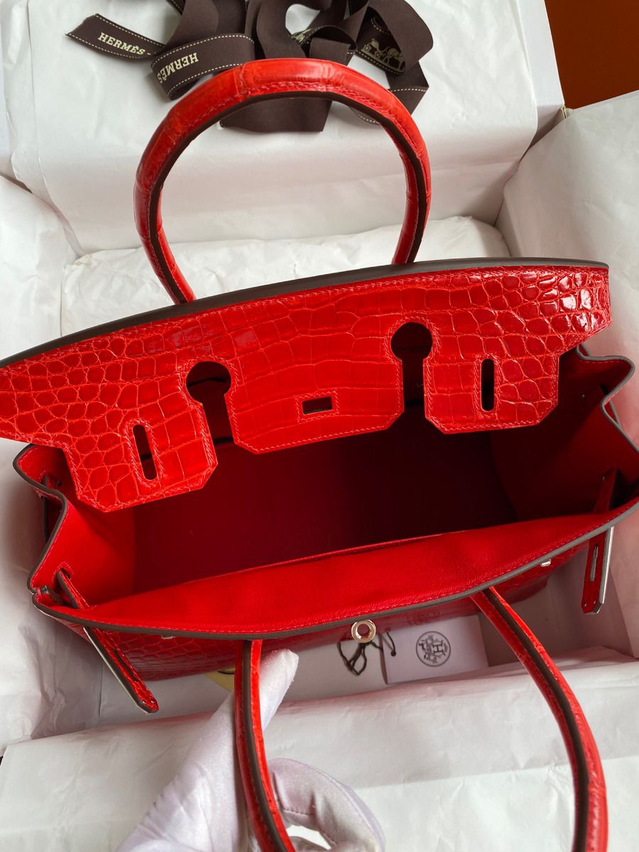 Hermes Birkin 30 Handmade Bag In Red Crocodile Niloticus Shiny Skin - Image 8
