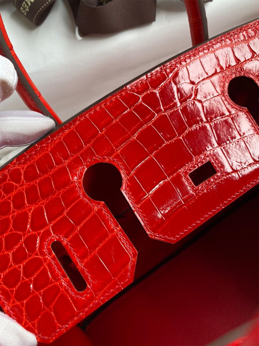 Hermes Birkin 30 Handmade Bag In Red Crocodile Niloticus Shiny Skin - Image 9