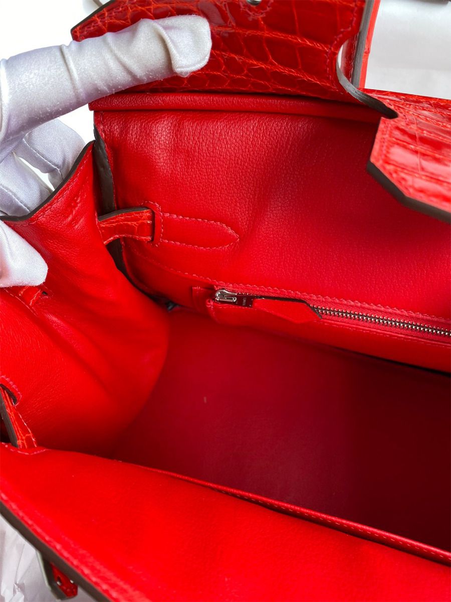 Hermes Birkin 30 Handmade Bag In Red Crocodile Niloticus Shiny Skin - Image 10