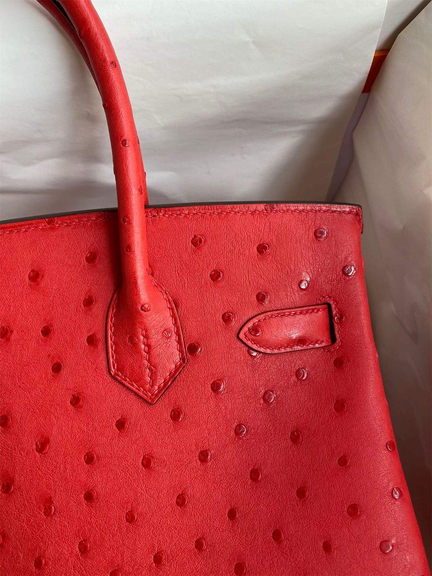 Hermes Birkin 30 Handmade Bag In Red Ostrich Skin - Image 5