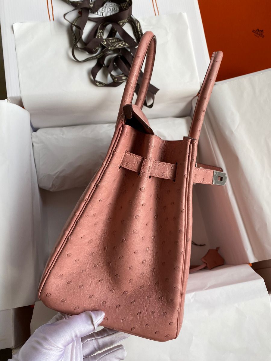 Hermes Birkin 30 Retourne Handmade Bag In Terre Cuite Ostrich Leather - Image 6