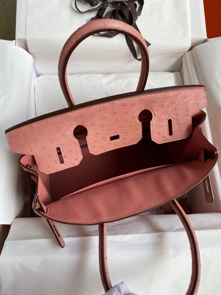 Hermes Birkin 30 Retourne Handmade Bag In Terre Cuite Ostrich Leather - Image 8