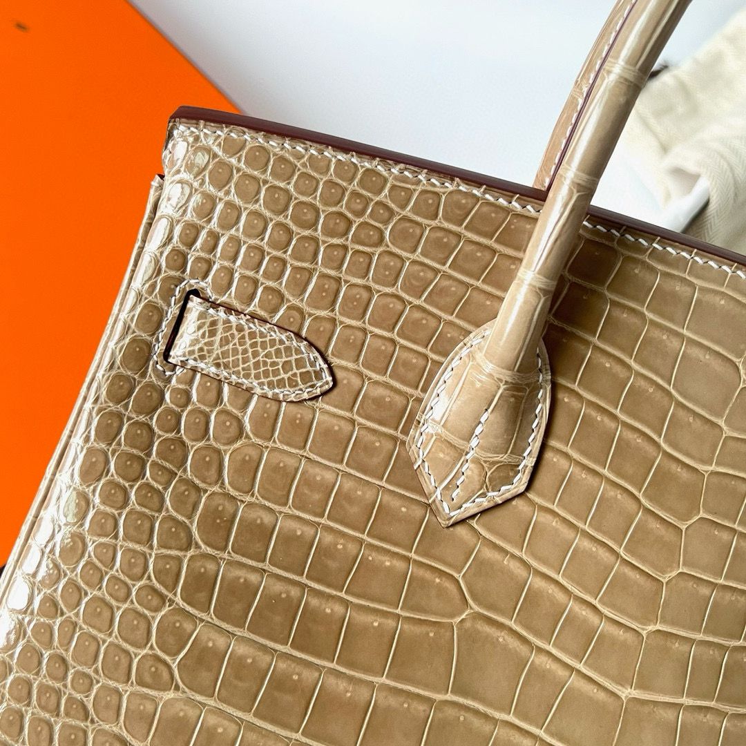 Hermes Birkin 30 Handmade Bag in Biscuit Crocodile Porosus Shiny Skin - Image 6