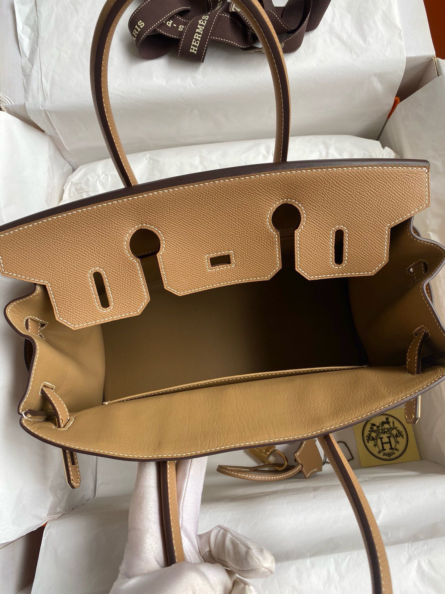 Hermes Birkin 30 Handmade Bag In Toile & Chai Epsom Leather - Image 7