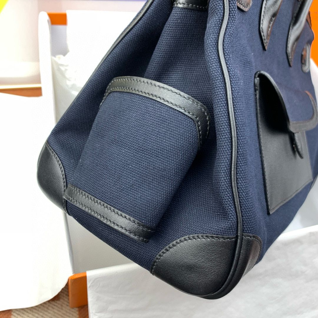 Hermes Cargo Birkin 35cm Limited-edition Bag in Navy Blue Canvas - Image 10