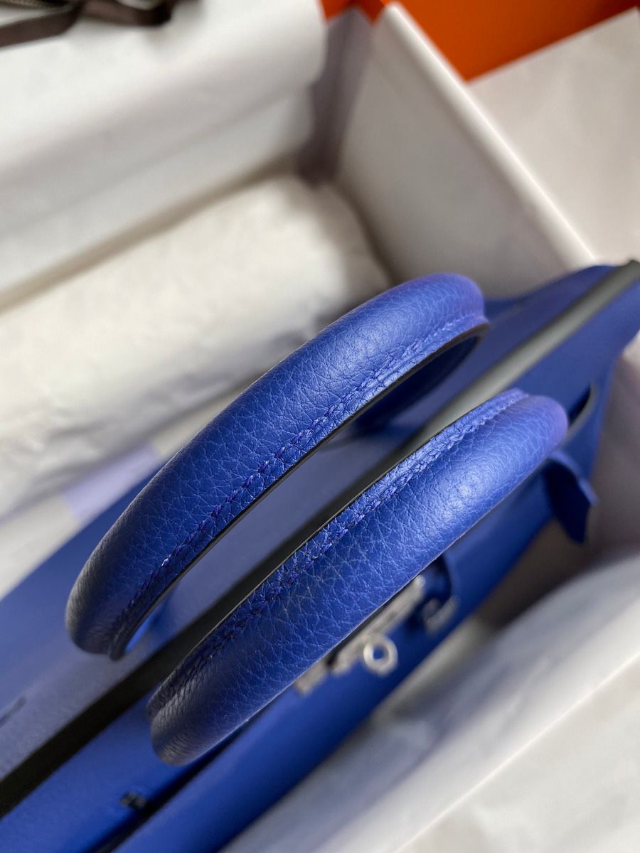 Hermes Birkin 35 Retourne Handmade Bag In Blue Electric Clemence Leather - Image 6